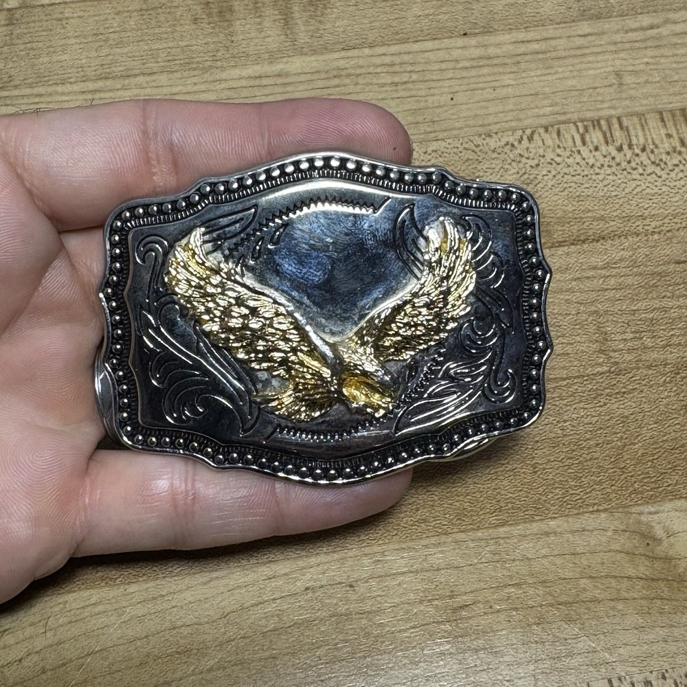 Vintage Eagle Belt Buckle Western/Made in USA Silver & Gold tone-Adult Unisex